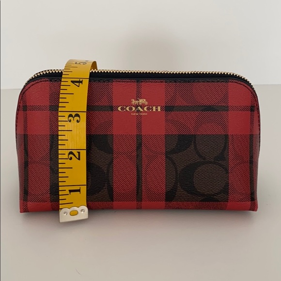 Coach Signature Red Field Plaid Cosmetic Case - Picture 8 of 16